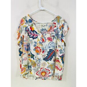 Cynthia Rowley‎ Woman Plus Size 2X Multicolor Floral V Neck Flutter Sleeve Top